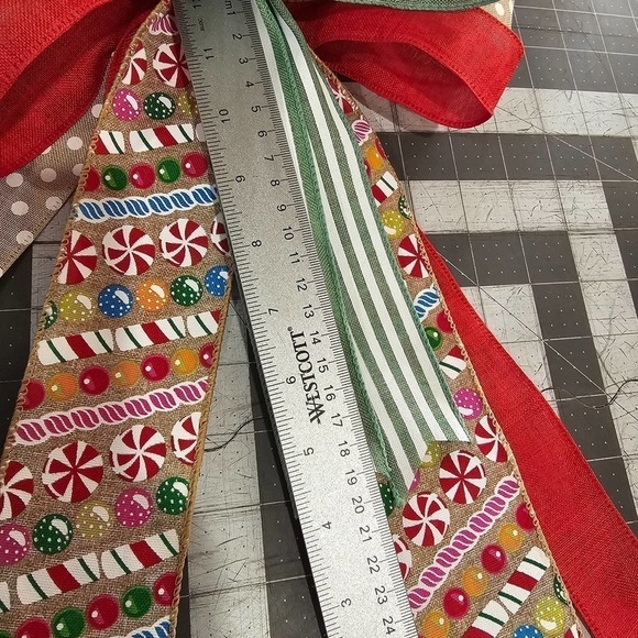 Candy Bow, Handmade Christmas Bow, Winter Bow, Whimsical Bow, Tree Topper - Picture 11 of 11